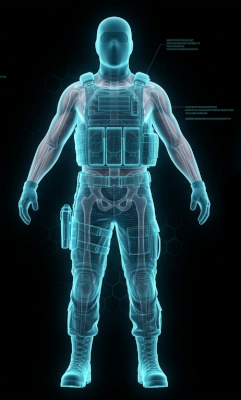 Holographic tactical soldier body diagram