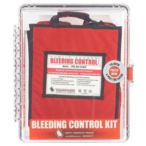 Public Access Bleeding Control Station - 8-PACK Nylon Pouch - Clear Polycarbonate Cabinet