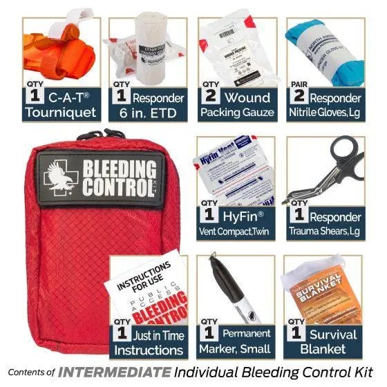 Public Access Bleeding Control Station - 8 - PACK Nylon Pouch - Metal Semi - Recessed Cabinet - North American Rescue