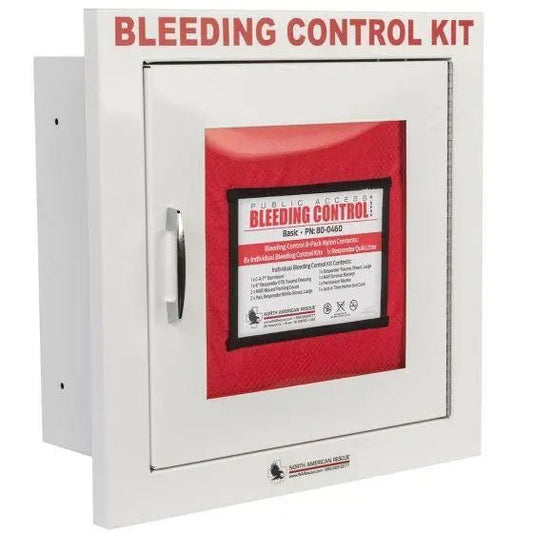 Public Access Bleeding Control Station - 8 - PACK Nylon Pouch - Metal Semi - Recessed Cabinet - North American Rescue