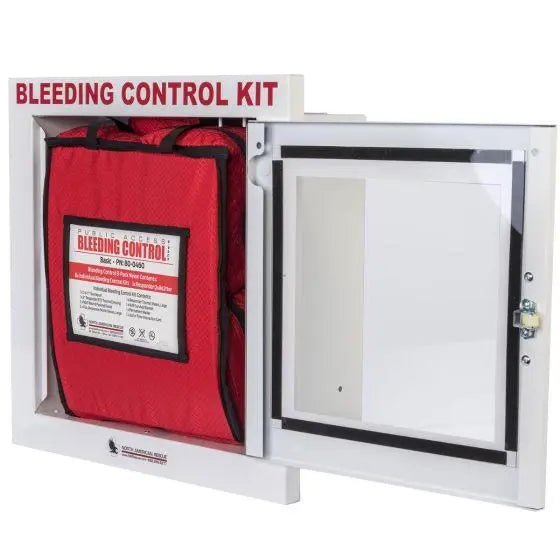 Public Access Bleeding Control Station - 8 - PACK Nylon Pouch - Metal Semi - Recessed Cabinet - North American Rescue