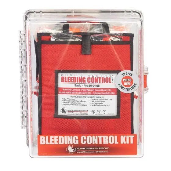 Public Access Bleeding Control Station - 8-PACK VACUUM SEALED - Clear PolyCarbonate Cabinet