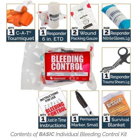 Public Access Bleeding Control Station - 8 - PACK VACUUM SEALED - Clear PolyCarbonate Cabinet - North American Rescue