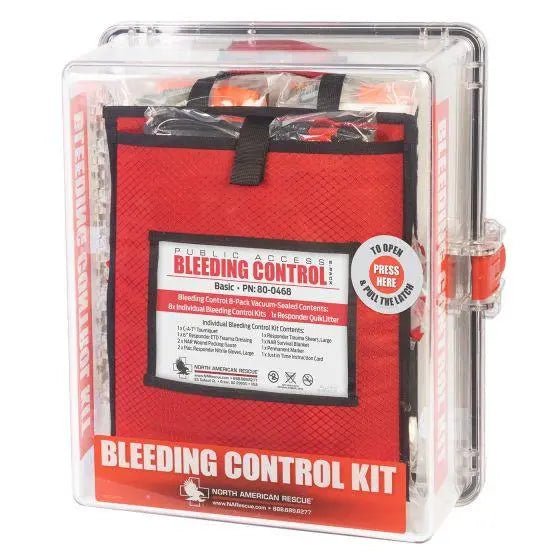 Public Access Bleeding Control Station - 8 - PACK VACUUM SEALED - Clear PolyCarbonate Cabinet - North American Rescue