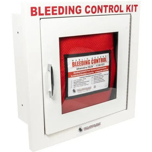 Public Access Bleeding Control Station - 8 - PACK VACUUM SEALED - Metal Semi - Recessed Cabinet - North American Rescue