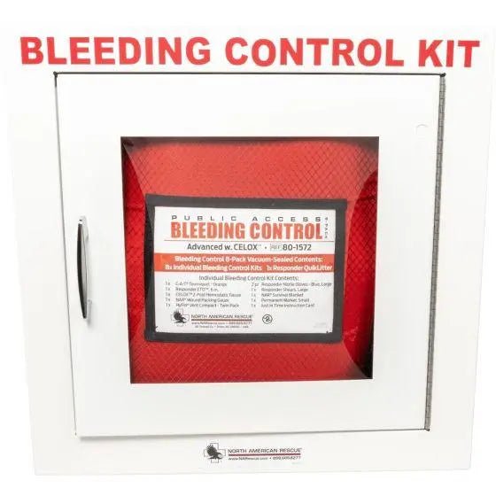 Public Access Bleeding Control Station - 8 - PACK VACUUM SEALED - Metal Semi - Recessed Cabinet - North American Rescue