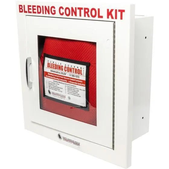 Public Access Bleeding Control Station - 8 - PACK VACUUM SEALED - Metal Semi - Recessed Cabinet - North American Rescue